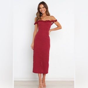 Petal and pup midi dress wine color, never worn, tag still on